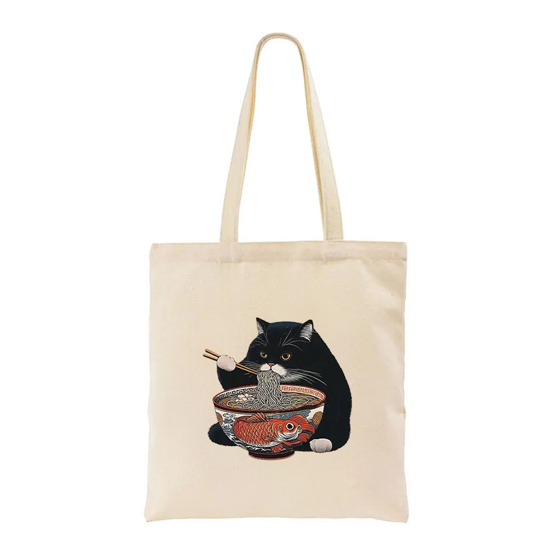 Tokyocanvas Fat Cat Eating Ramen Tote Bag