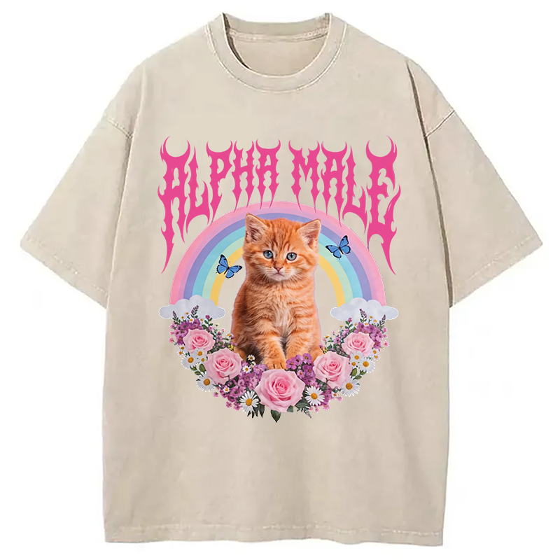 Tokyocanvas Alpha Male Funny Kitten Washed T-Shirt