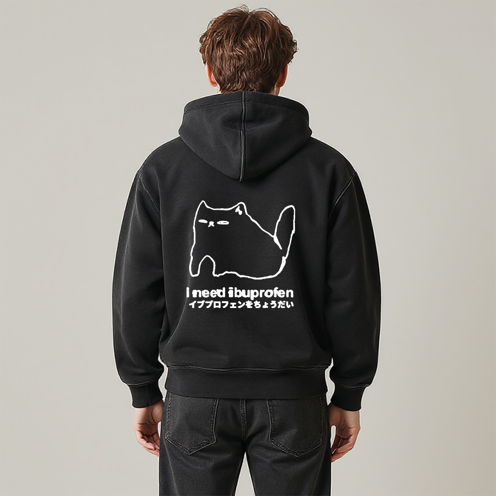 Tokyocanvas I Need Ibuprofen Cat Washed Zip Hoodie