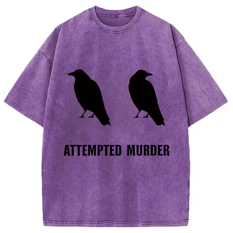 Tokyocanvas Attempted Murder of Crows Funny Washed T-Shirt