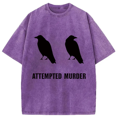 Tokyocanvas Attempted Murder of Crows Funny Washed T-Shirt