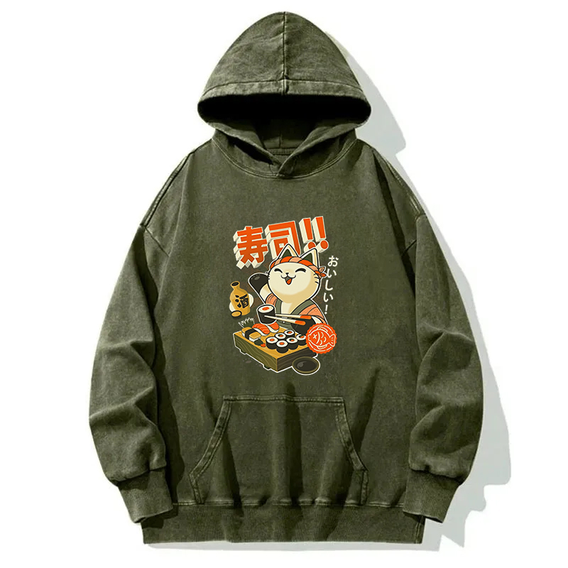 Tokyocanvas Sushi Chef Cat Washed Hoodie