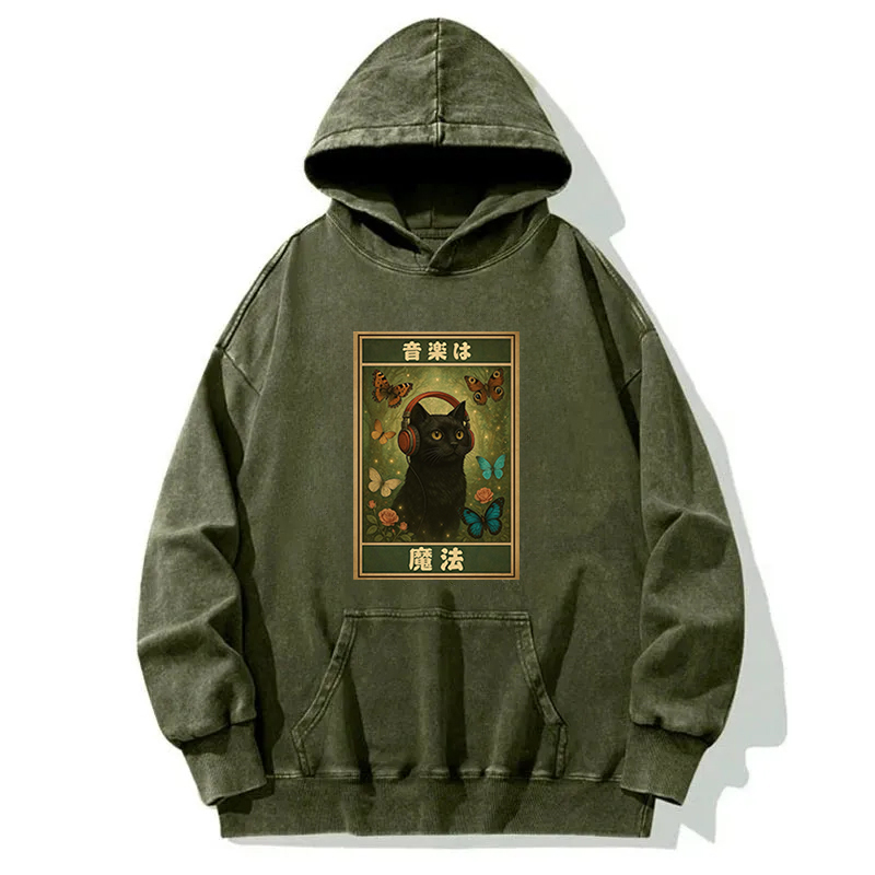 Tokyocanvas Music Is Magic Cat Meme Washed Hoodie