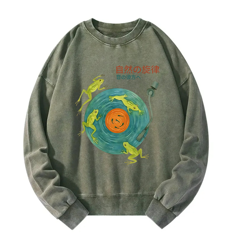 Tokyocanvas Frog Natural Melody Art Record Washed Sweatshirt