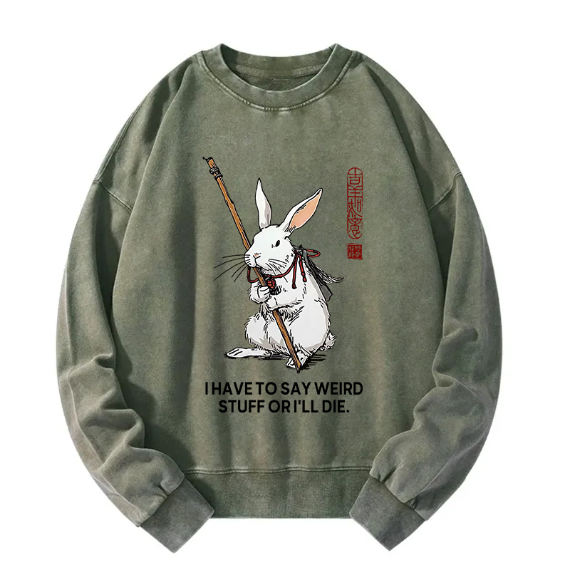 Tokyocanvas Rabbit Gotta Say Weird Stuff Or Die Washed Sweatshirt