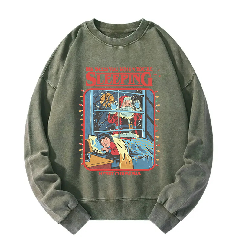 Tokyocanvas Vintage Creepy Santa Claus Washed Sweatshirt