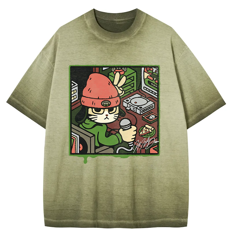 Tokyocanvas Rapper Cat Gradient Washed T-Shirt
