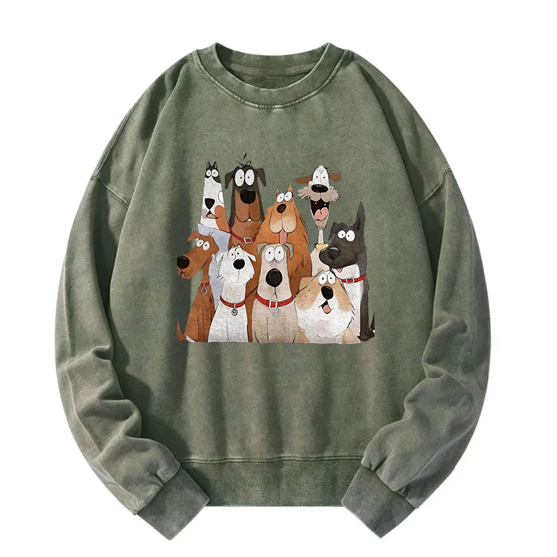 Tokyocanvas Funny Cute Dog Art Print Washed Sweatshirt