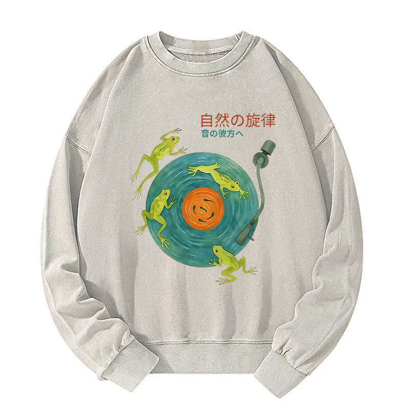 Tokyocanvas Frog Natural Melody Art Record Washed Sweatshirt