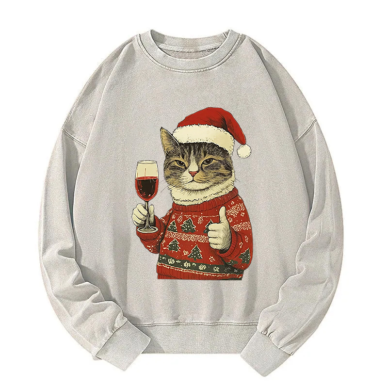 Tokyocanvas Christmas Cat Likes Washed Sweatshirt