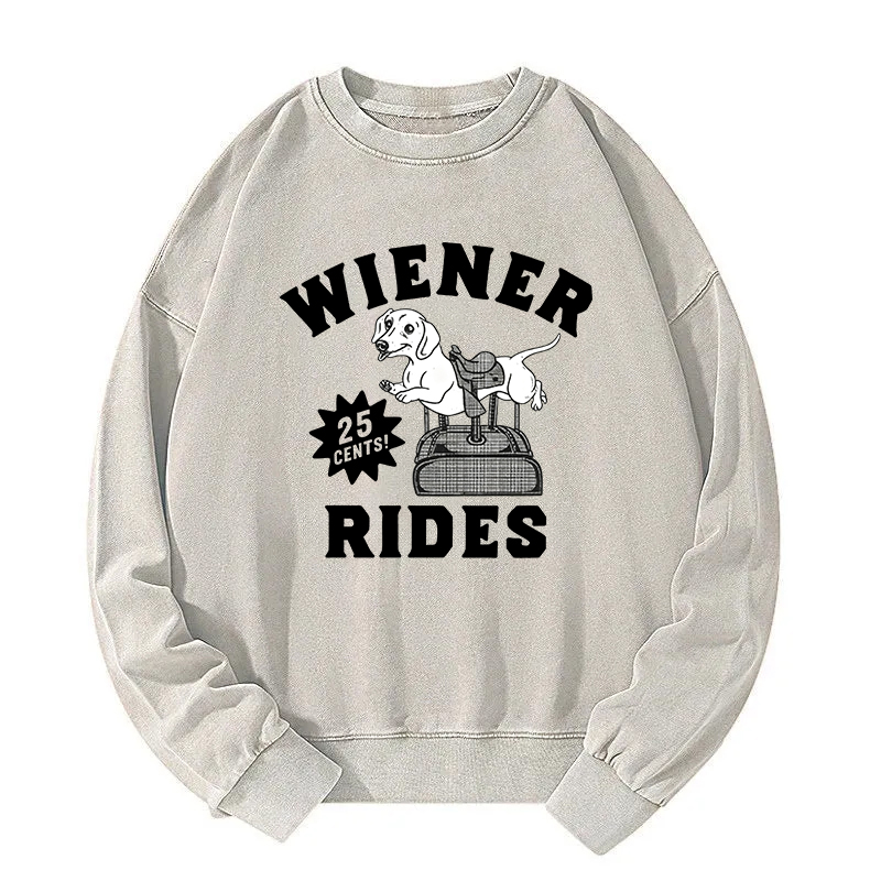 Tokyocanvas Wiener Rides Funny Dog Washed Sweatshirt