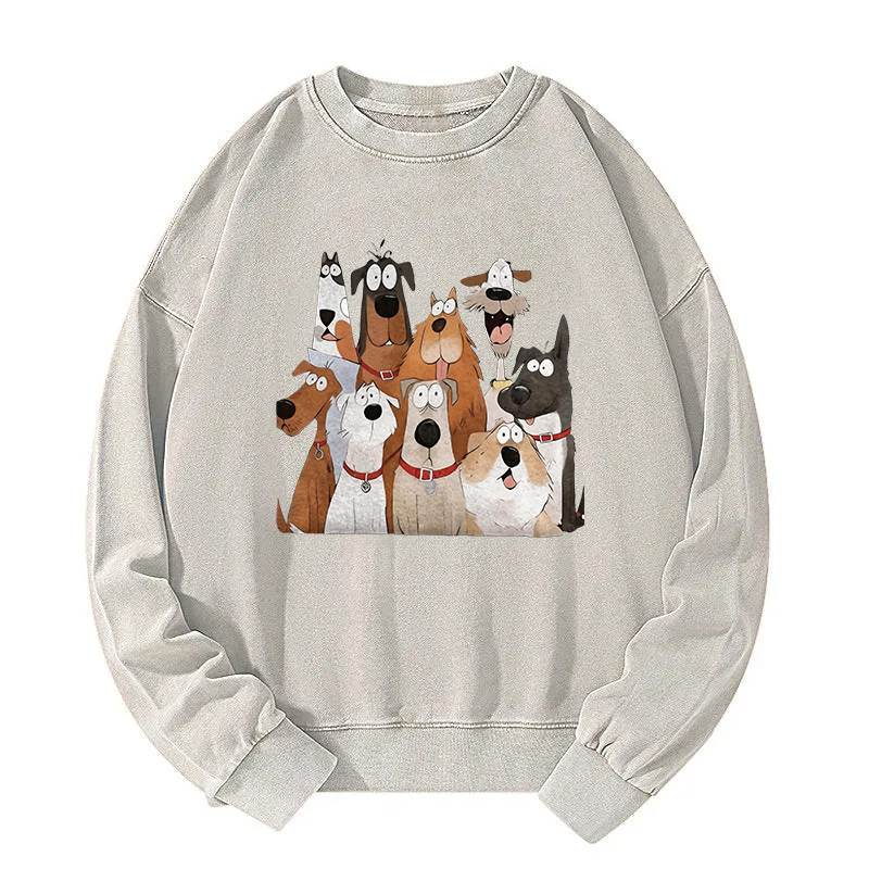 Tokyocanvas Funny Cute Dog Art Print Washed Sweatshirt