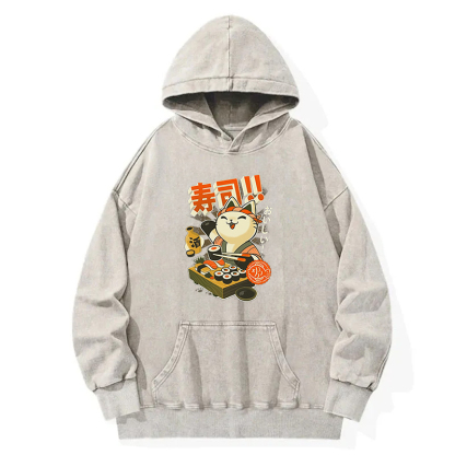 Tokyocanvas Sushi Chef Cat Washed Hoodie