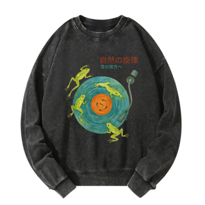 Tokyocanvas Frog Natural Melody Art Record Washed Sweatshirt