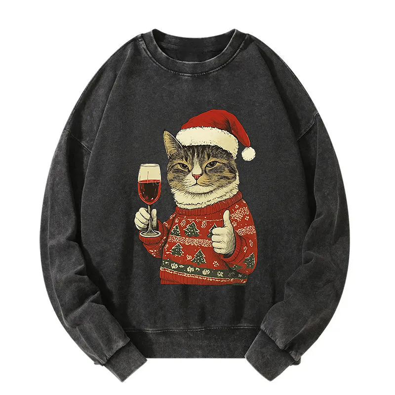 Tokyocanvas Christmas Cat Likes Washed Sweatshirt