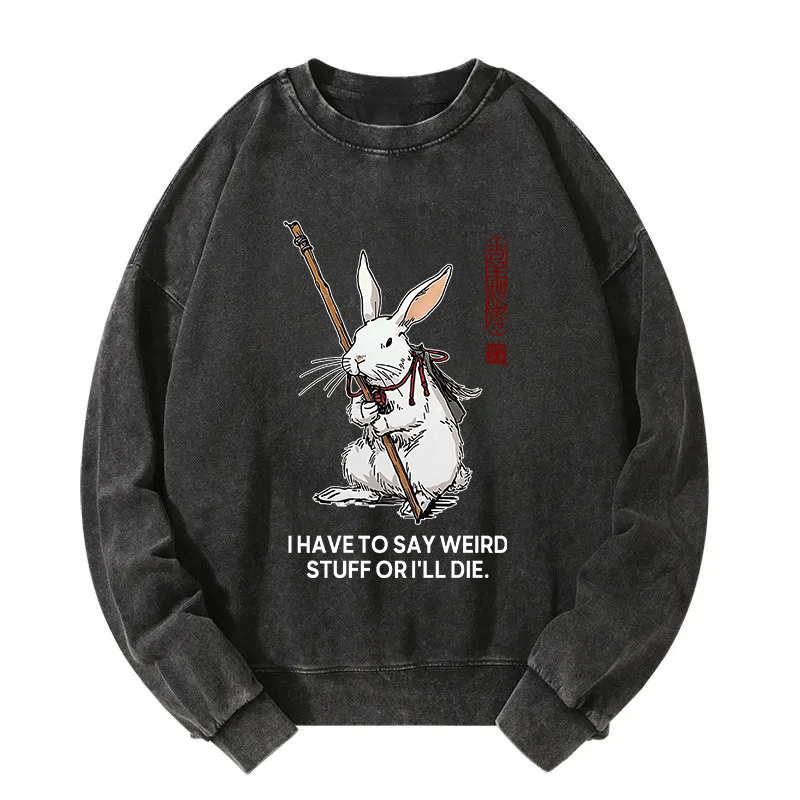 Tokyocanvas Rabbit Gotta Say Weird Stuff Or Die Washed Sweatshirt