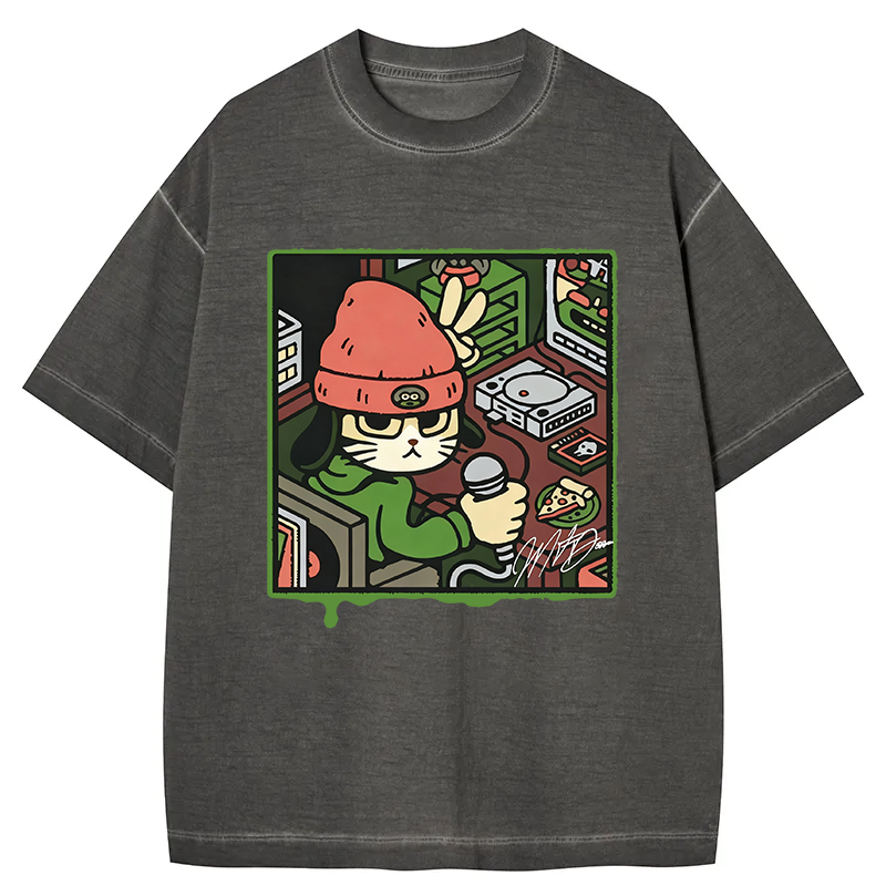 Tokyocanvas Rapper Cat Gradient Washed T-Shirt