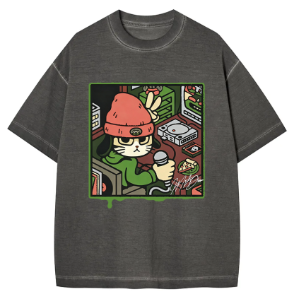 Tokyocanvas Rapper Cat Gradient Washed T-Shirt