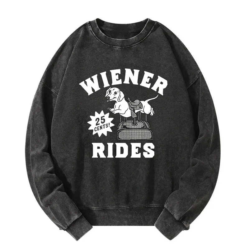Tokyocanvas Wiener Rides Funny Dog Washed Sweatshirt