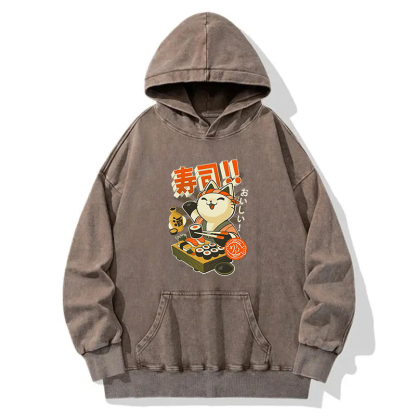 Tokyocanvas Sushi Chef Cat Washed Hoodie