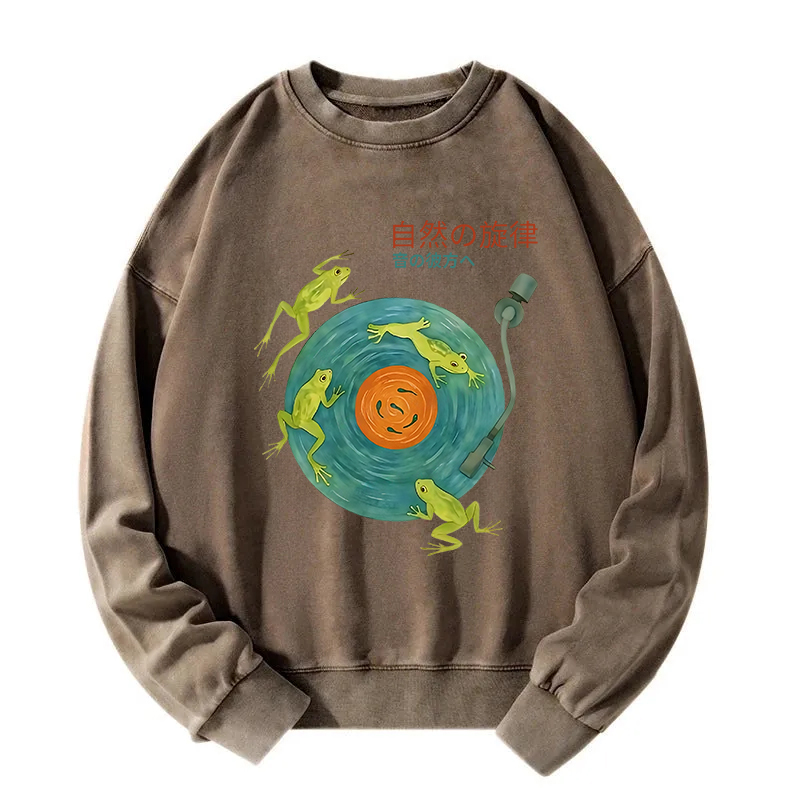 Tokyocanvas Frog Natural Melody Art Record Washed Sweatshirt