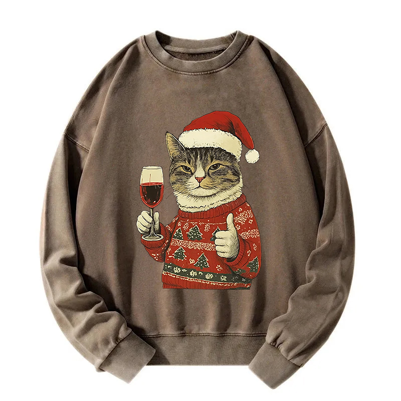 Tokyocanvas Christmas Cat Likes Washed Sweatshirt