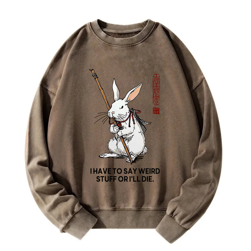 Tokyocanvas Rabbit Gotta Say Weird Stuff Or Die Washed Sweatshirt
