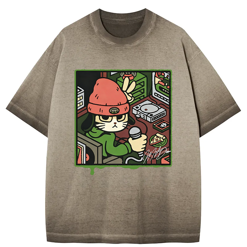Tokyocanvas Rapper Cat Gradient Washed T-Shirt