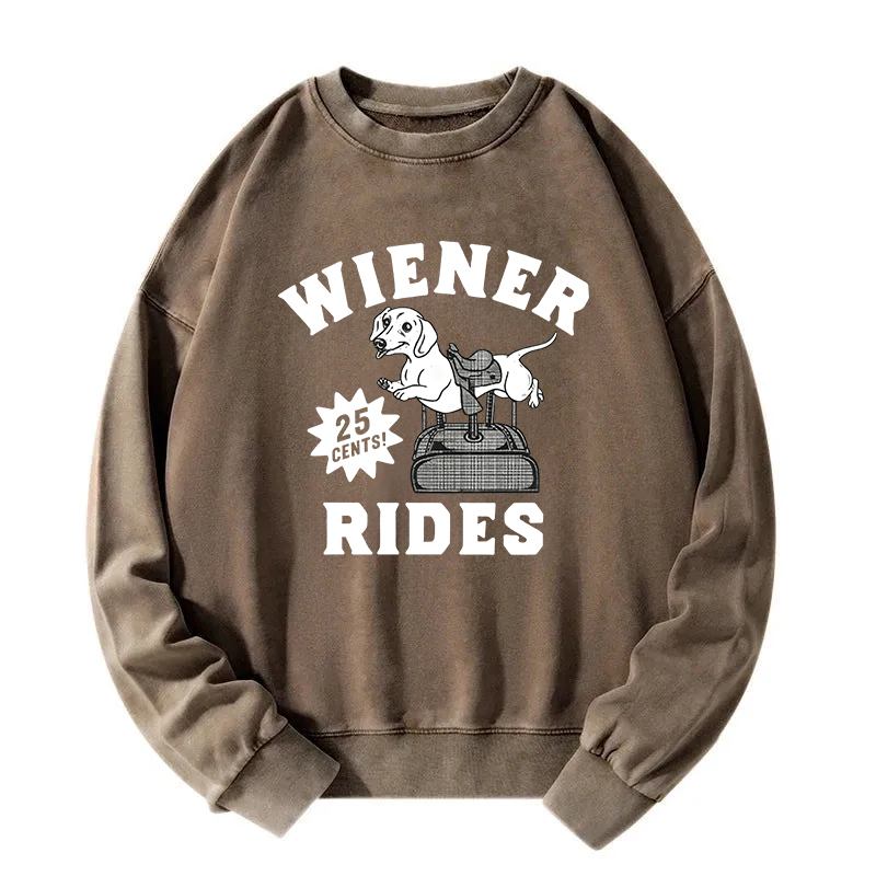 Tokyocanvas Wiener Rides Funny Dog Washed Sweatshirt