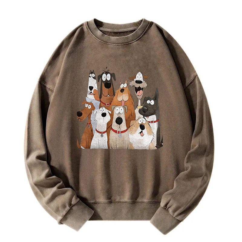 Tokyocanvas Funny Cute Dog Art Print Washed Sweatshirt