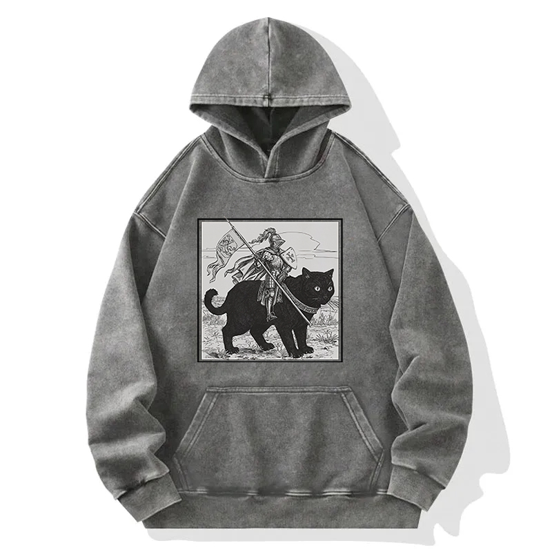 Tokyocanvas Renaissance Fair Knight Cat Rider Washed Hoodie