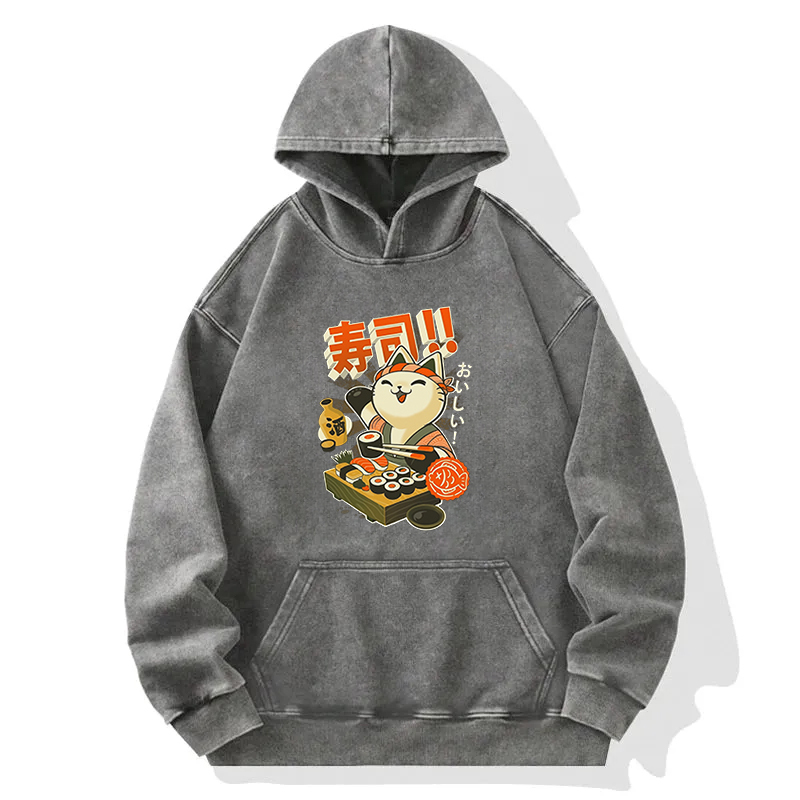 Tokyocanvas Sushi Chef Cat Washed Hoodie