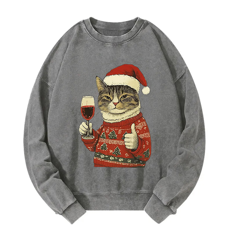 Tokyocanvas Christmas Cat Likes Washed Sweatshirt