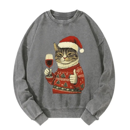 Tokyocanvas Christmas Cat Likes Washed Sweatshirt