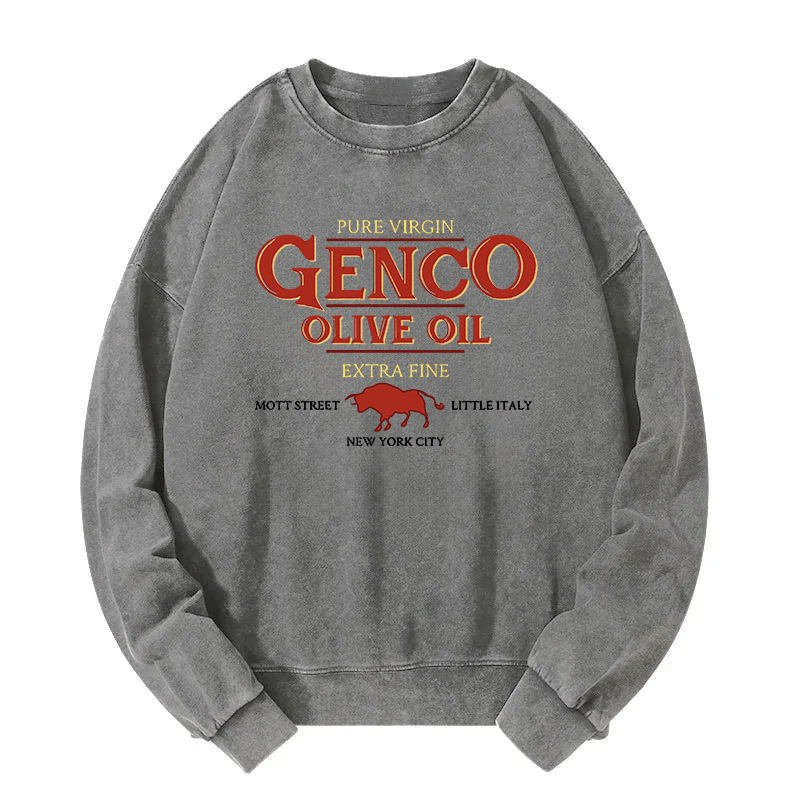 Tokyocanvas Genco Olive Oil Godfather Extra Virgin Retro Funny Meme Washed Sweatshirt