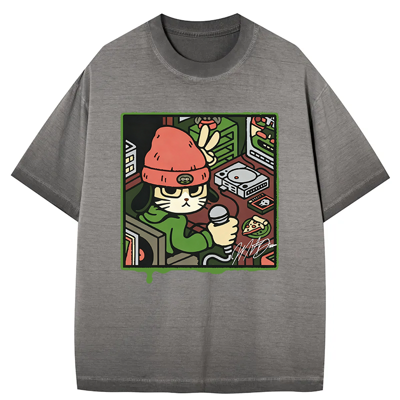 Tokyocanvas Rapper Cat Gradient Washed T-Shirt
