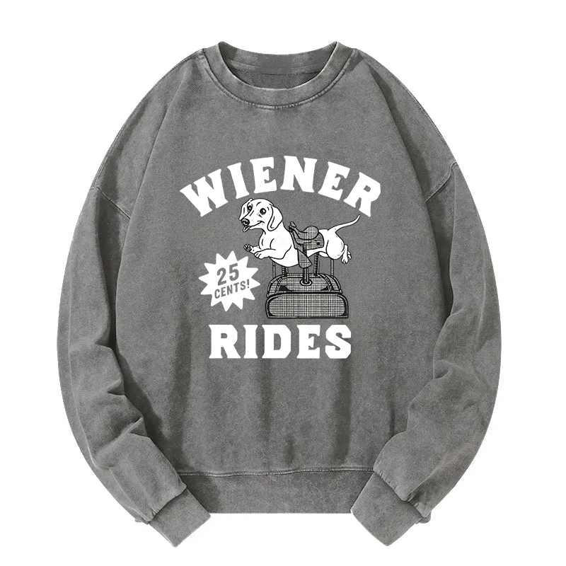 Tokyocanvas Wiener Rides Funny Dog Washed Sweatshirt