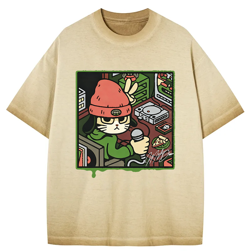 Tokyocanvas Rapper Cat Gradient Washed T-Shirt