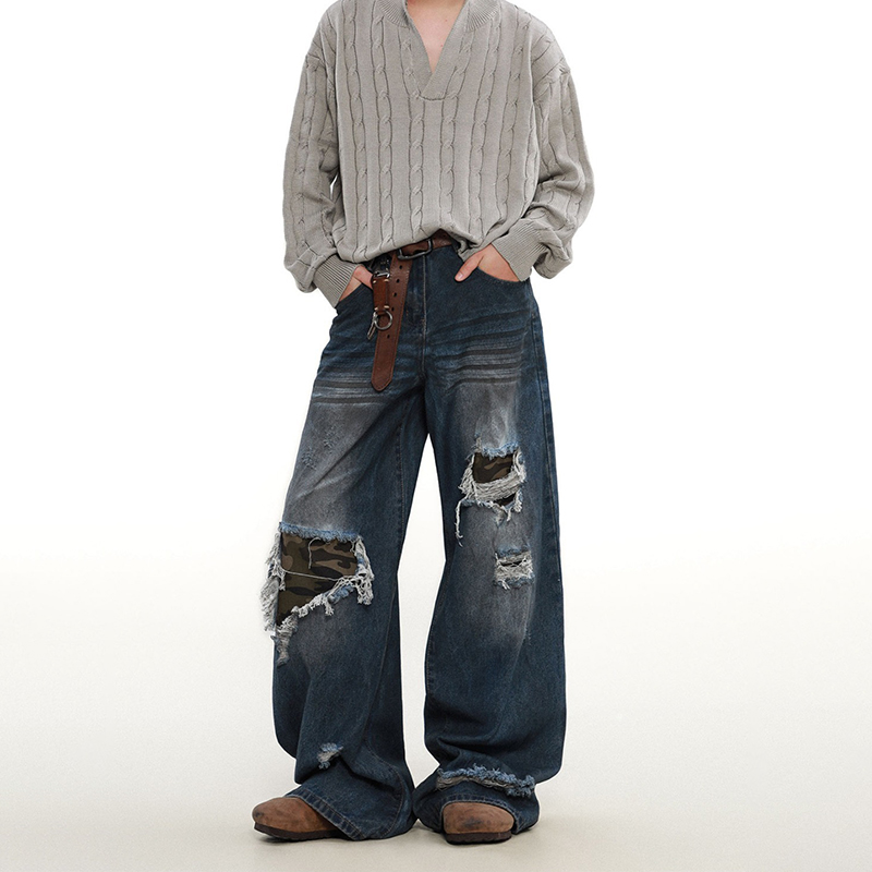 Tokyocanvas Camouflage Ripped Blue Jeans