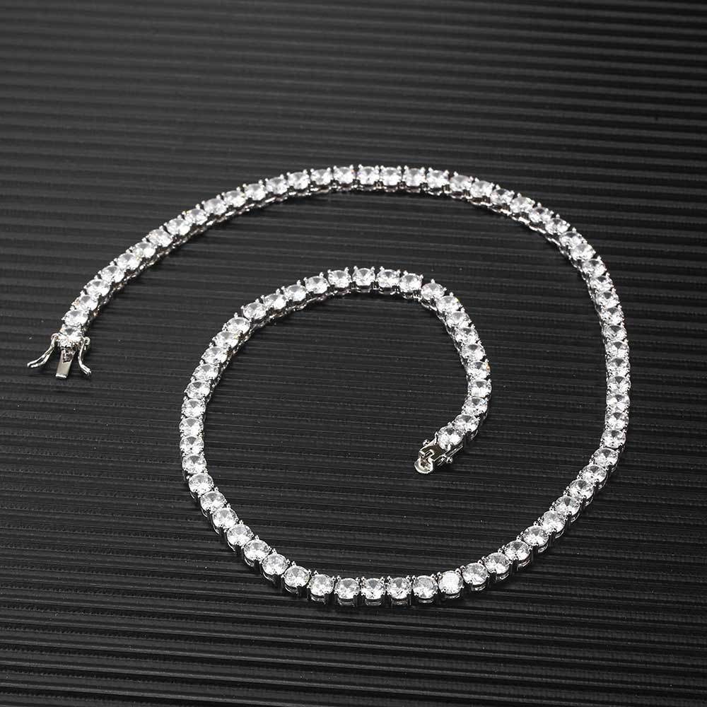 Tokyocanvas White Round Cut Hip Hop Tennis Necklace