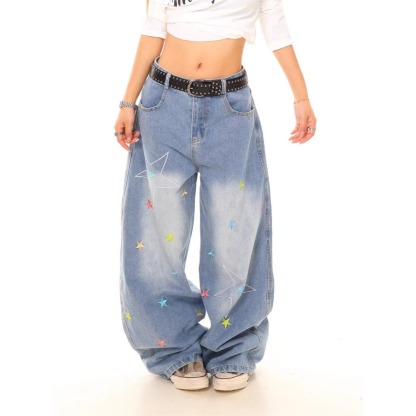 Tokyocanvas Star-Patterned Light Blue Jeans