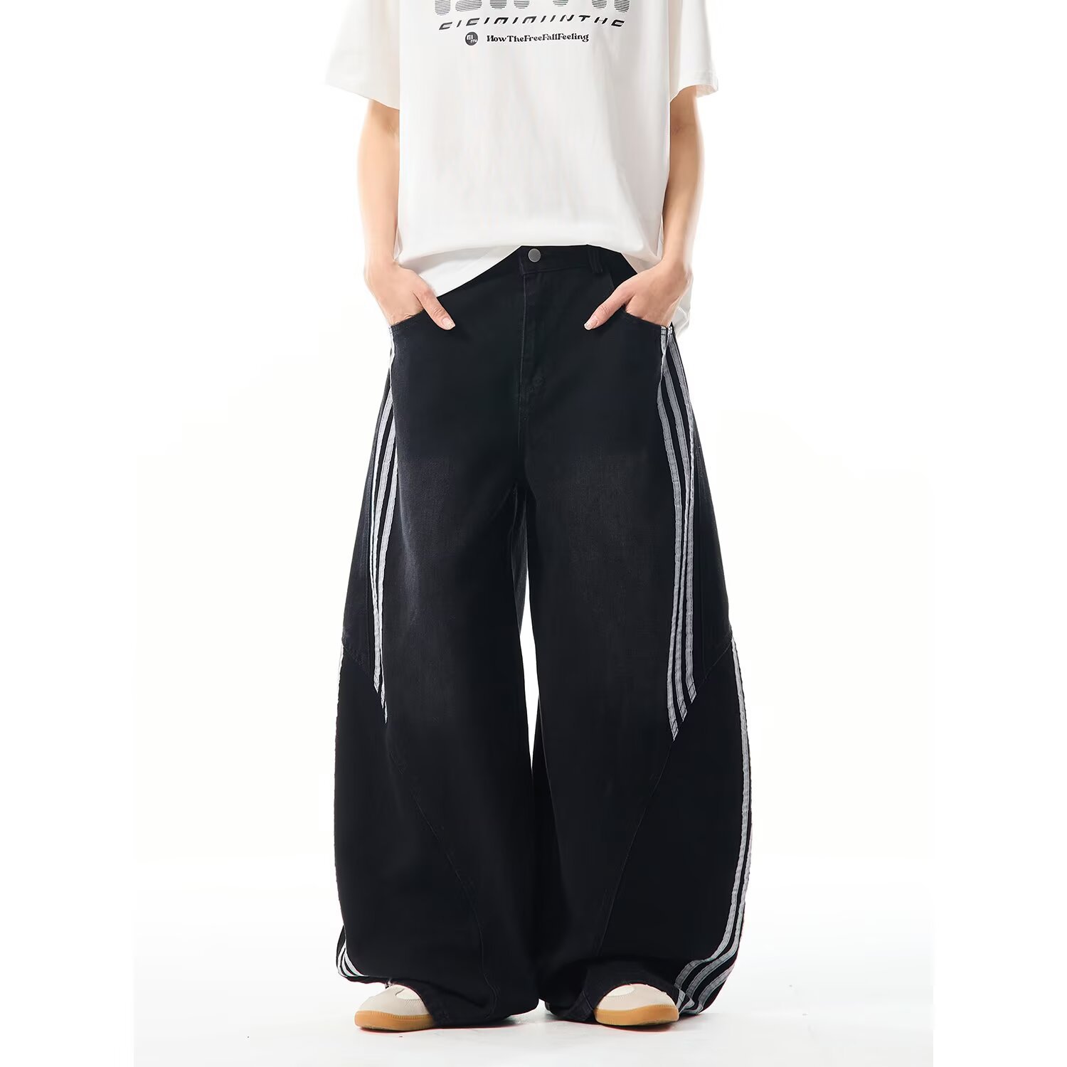 Tokyocanvas Sporty Striped Black Jeans