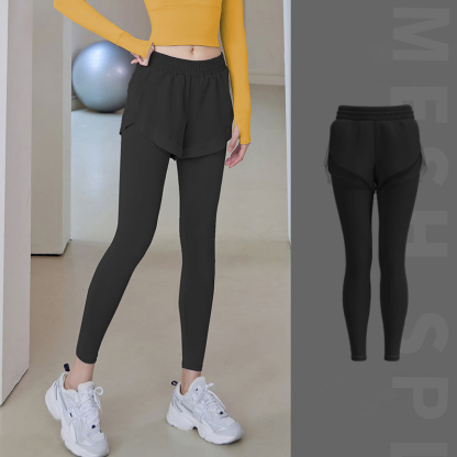 Tokyocanvas Mesh Fake Two-piece High-waisted Yoga Legging
