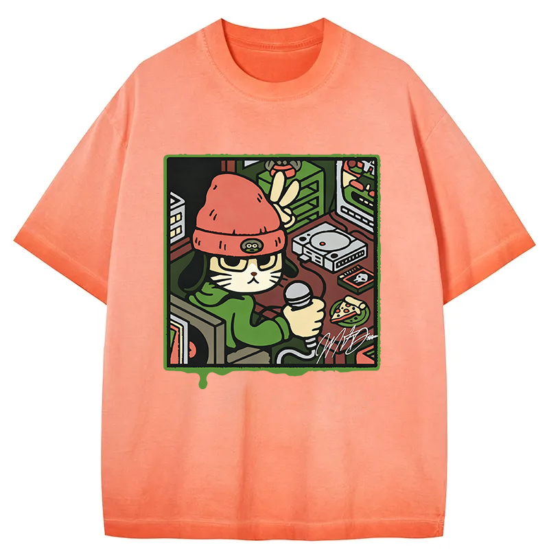 Tokyocanvas Rapper Cat Gradient Washed T-Shirt