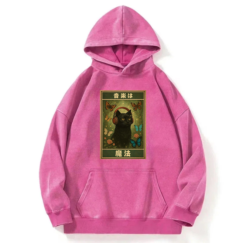 Tokyocanvas Music Is Magic Cat Meme Washed Hoodie