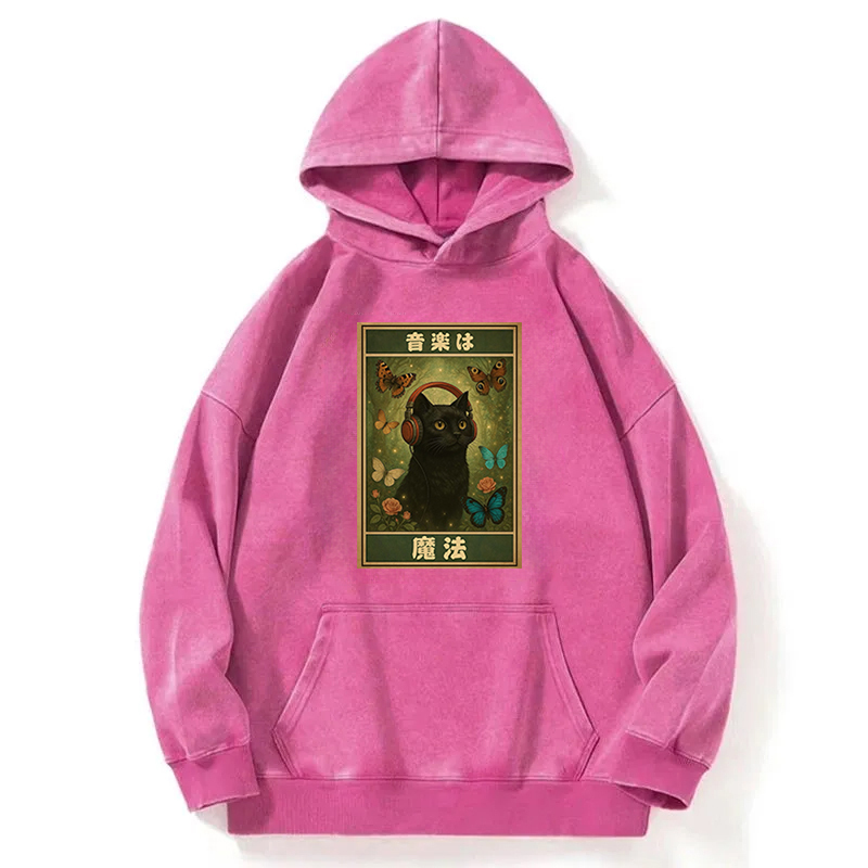 Tokyocanvas Music Is Magic Cat Meme Washed Hoodie