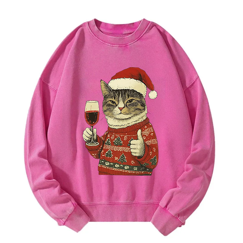 Tokyocanvas Christmas Cat Likes Washed Sweatshirt