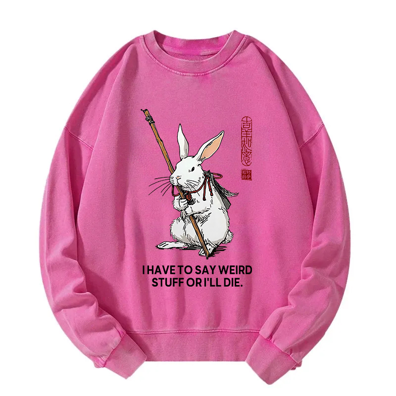 Tokyocanvas Rabbit Gotta Say Weird Stuff Or Die Washed Sweatshirt