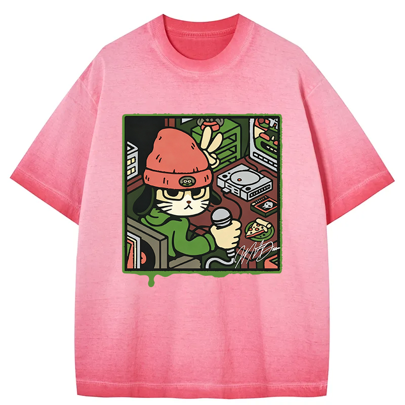 Tokyocanvas Rapper Cat Gradient Washed T-Shirt