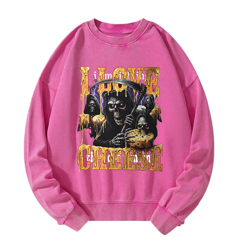 Tokyocanvas Skeleton Cheese Funny Gothic Meme Washed Sweatshirt